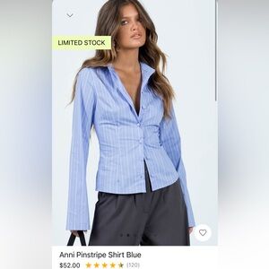 Princess Polly Blue Anni Pinstripe Shirt